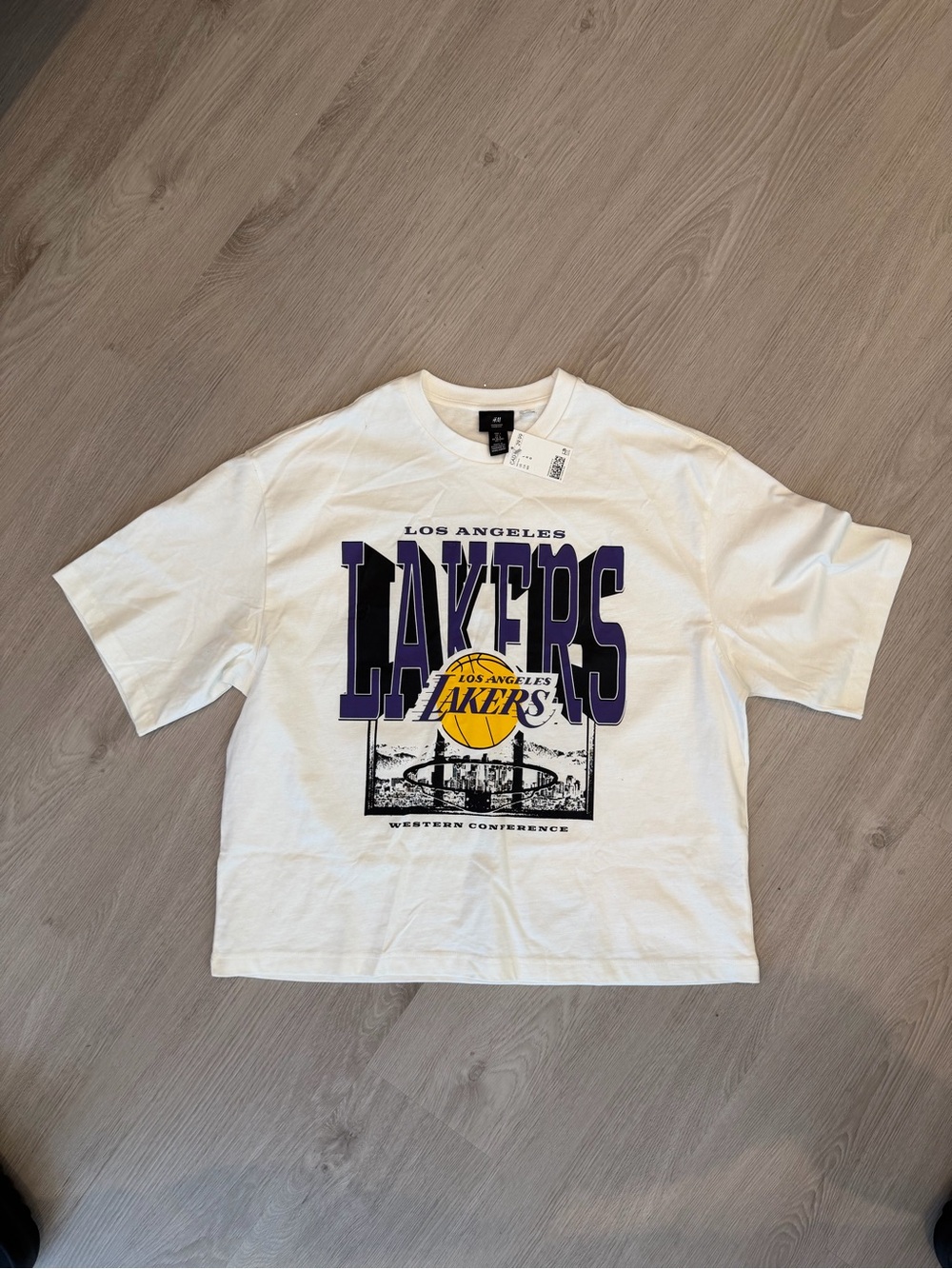 H&M White Oversized Tee with Purple Los Angeles Print